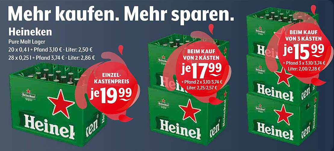 Heineken Bier - Pure Malt Lager, 20x0,4L, 28x0,25L