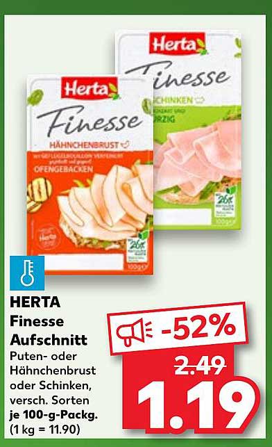 HERTA Finesse Aufschnitt Puten- oder Hähnchenbrust oder Schinken, 100-g-Packung