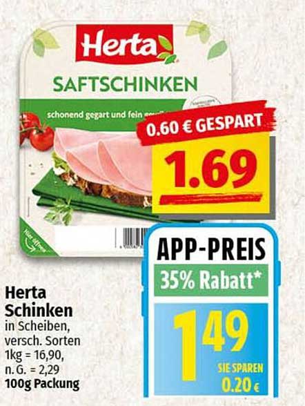Herta Saftschinken in Scheiben, 100g Packung