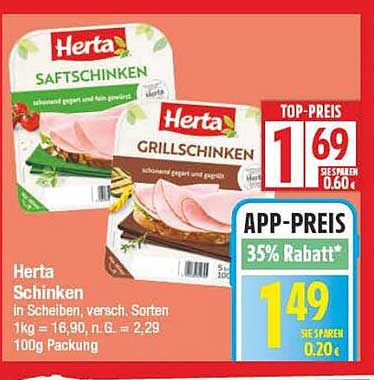 Herta Schinken in Scheiben – Saftschinken und Grillschinken