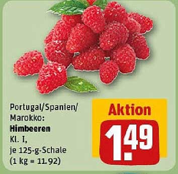 Himbeeren Kl. I, je 125-g-Schale für nur 1,49 €