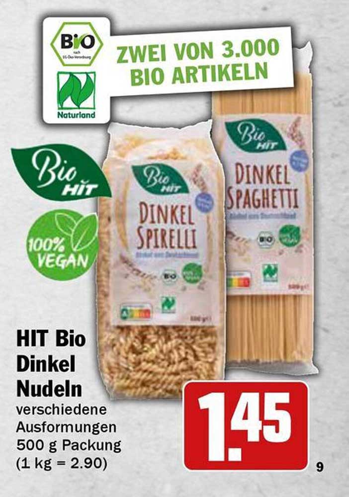 HIT Bio Dinkel Nudeln - verschiedene Ausführungen 500 g Packung