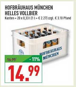 HOFBRÄUHAUS MÜNCHEN HELLES VOLLBIER - Kasten 20 x 0,33 l