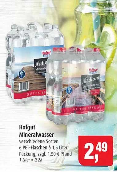 Hofgut Mineralwasser - verschiedene Sorten, 6 PET-Flaschen à 1,5 Liter