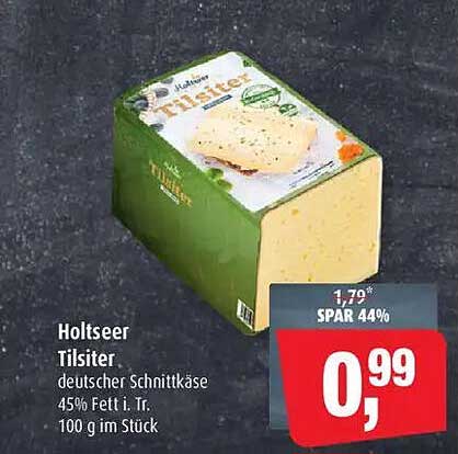 Holsteiner Tilsiter - deutscher Schnittkäse 45% Fett i. Tr. - 100 g im Stück