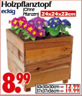 Holzpflanztopf eckig 24x24x22cm