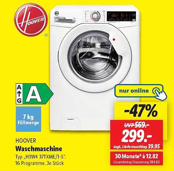 HOOVER Waschmaschine Typ „H3W4 37TXME/1-S“ – 47% Rabatt