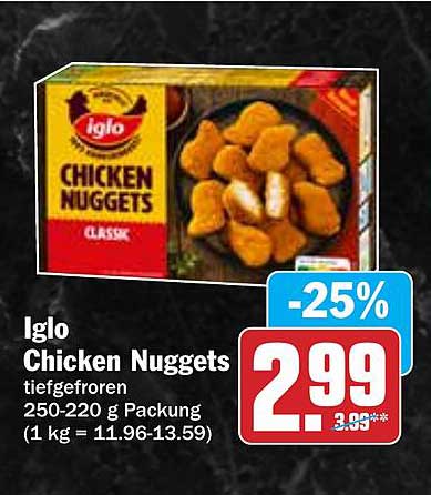 Iglo Chicken Nuggets 250-220 g Packung