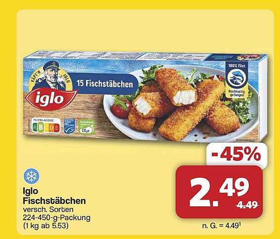 Iglo Fischstäbchen - 15 Stück für nur 2,49 €