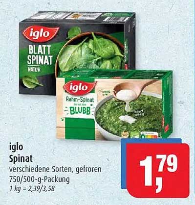 iglo Spinat verschiedene Sorten, gefroren 750/500-g-Packung