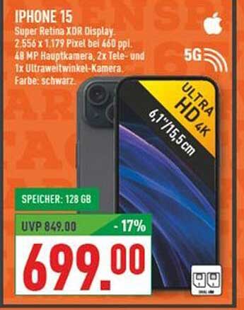 iPhone 15 - Super Retina XDR Display, 128 GB