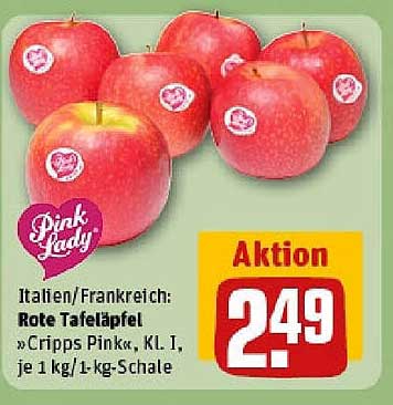 Italien/Frankreich: Rote Tafeläpfel »Cripps Pink«, KL. I, je 1 kg/1-kg-Schale