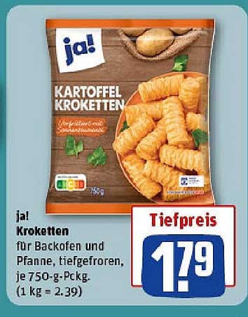 ja! Kartoffel Kroketten für Backofen und Pfanne, tiefgefroren, je 750-g-Pckg.