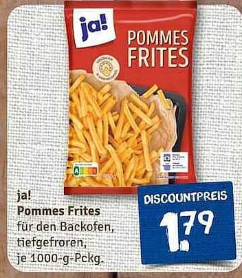ja! Pommes Frites für den Backofen, tiefgefroren, je 1000-g-Pckg.