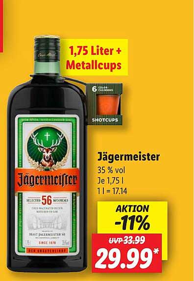 Jägermeister 1,75 Liter + Metallcups
