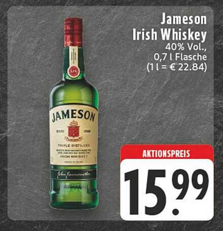 Jameson Irish Whiskey 0,7 l Flasche (40% Vol.) - Aktionspreis 15,99 €