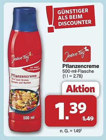 Jeden Tag Pflanzencreme 500-ml-Flasche