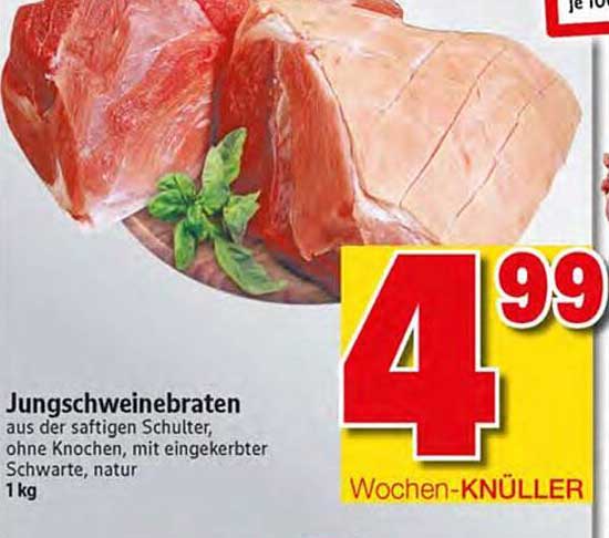 Jungschweinebraten aus der saftigen Schulter, ohne Knochen, mit eingeckerbter Schwarte, natur, 1 kg