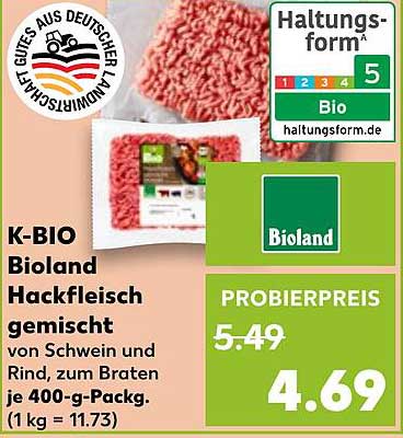 K-BIO Bioland Hackfleisch gemischt von Schwein und Rind