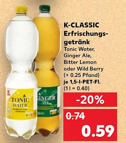 K-CLASSIC Erfrischungsgetränk - Tonic Water, Ginger Ale, Bitter Lemon oder Wild Berry
