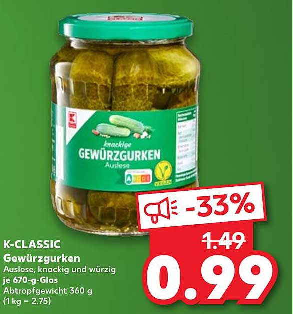 K-CLASSIC Gewürzgurken Auslese 670 g