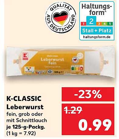 K-CLASSIC Leberwurst fein, grob oder mit Schnittlauch je 125-g-Packg.