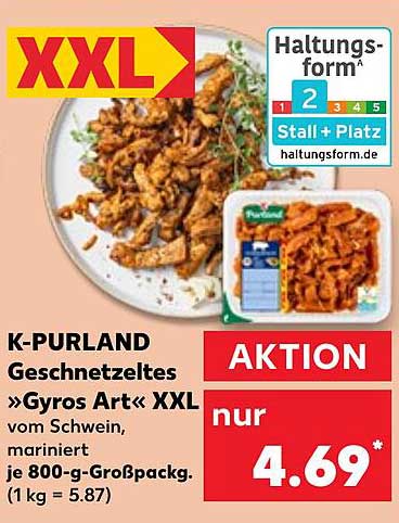 K-PURLAND Geschnetzeltes »Gyros Art« XXL vom Schwein, mariniert 800-g-Großpackung