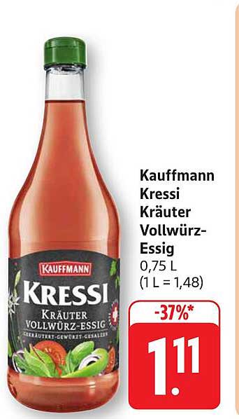 Kauffmann Kressi Kräuter Vollwürz-Essig 0,75 L