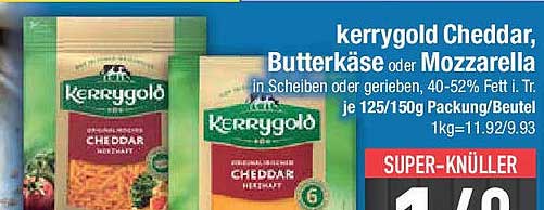 Kerrygold Cheddar, Butterkäse oder Mozzarella in Scheiben oder gerieben