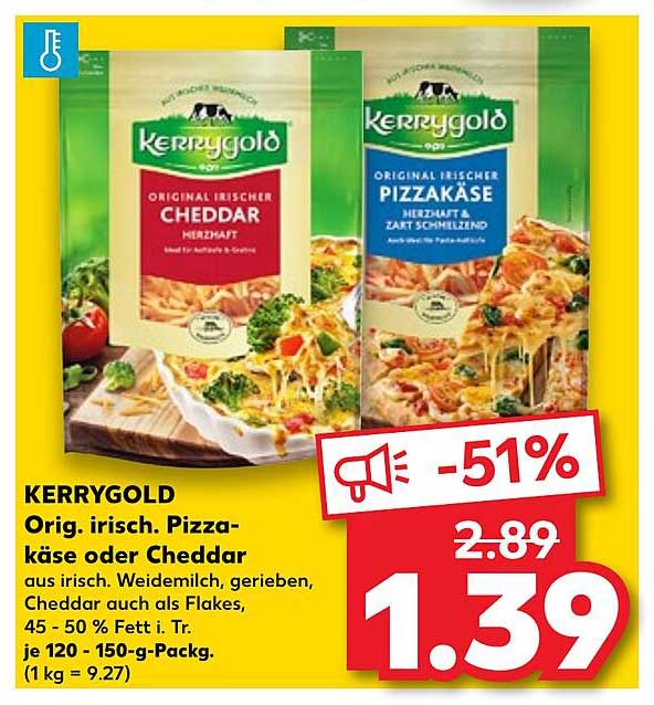 Kerrygold Original irischer Pizzakäse oder Cheddar