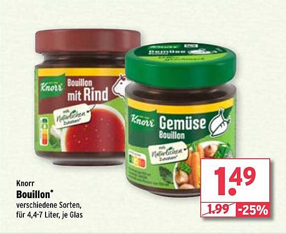 Knorr Bouillon verschiedene Sorten, für 4,4-7 Liter, je Glas