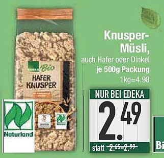Knusper-Müsli, auch Hafer oder Dinkel je 500g Packung