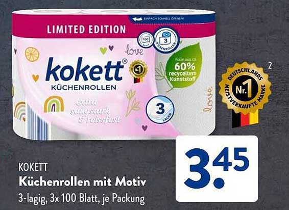Kokett Küchenrollen mit Motiv - 3-lagig, 3x100 Blatt, je Packung