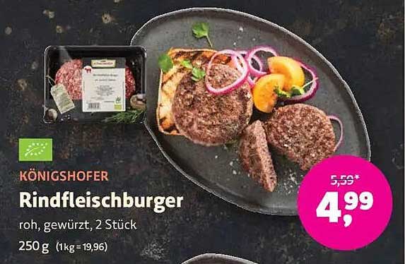 KÖNIGSHOFER Rindfleischburger, roh, gewürzt, 2 Stück