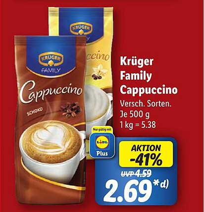 Krüger Family Cappuccino 500 g - Aktion 41% Rabatt!