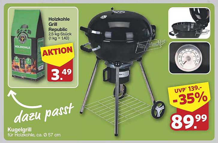 Kugelgrill für Holzkohle, ca. Ø 57 cm mit Holzohle Grill Republic