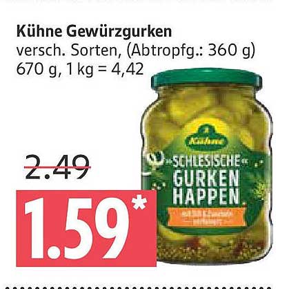 Kühne Gewürzgurken – Verschiedene Sorten (Abtropfgewicht: 360 g)