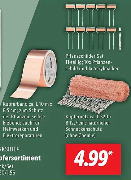 KUPFERBAND, PFLANZSCHILDER-SET, KUPFERNETZ – 11-TEILIGES SET