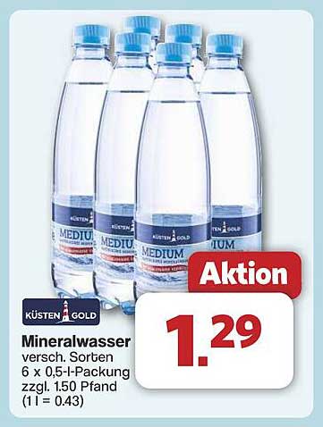 Küsten Gold Mineralwasser 6 x 0,5-Liter-Packung