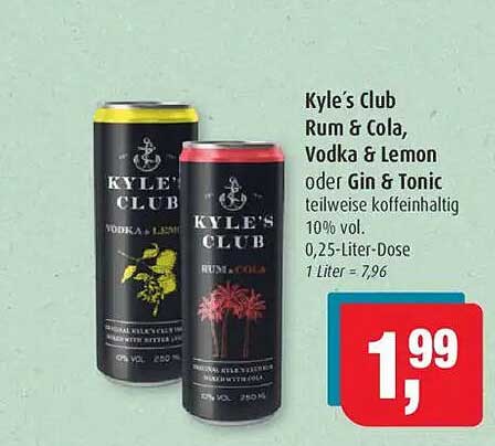 Kyle's Club Rum & Cola, Vodka & Lemon oder Gin & Tonic – 0,25-Liter-Dose