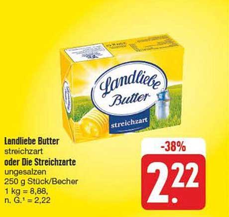 Landliebe Butter streichzart oder Die Streichzarte ungesalzen 250 g