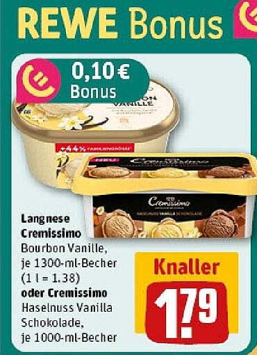 Langnese Cremissimo Bourbon Vanille oder Cremissimo Haselnuss Vanilla Schokolade