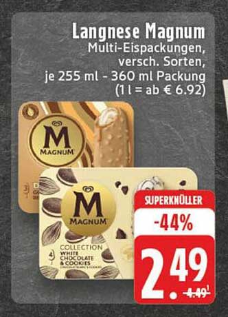 Langnese Magnum Multi-Eispackungen, verschieden Sorten, je 255 ml - 360 ml Packung (1 l = ab € 6,92)