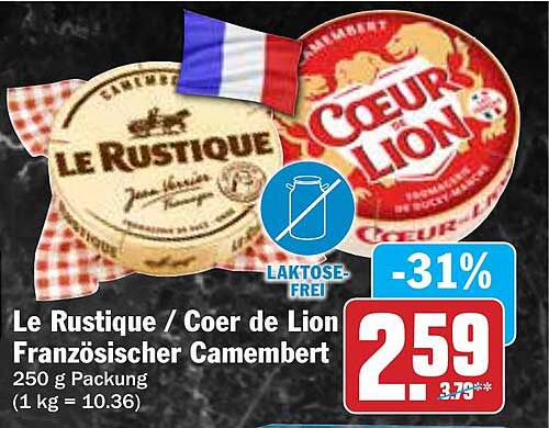 Le Rustique / Coeur de Lion Französischer Camembert 250 g Packung