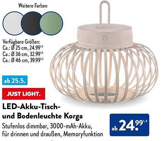 LED-Akku-Tisch- und Bodenleuchte Korga