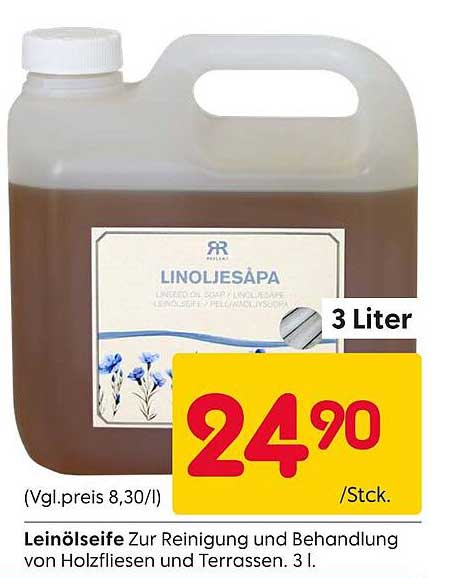 Leinölseife zur Reinigung und Behandlung von Holzfliesen und Terrassen 3 l