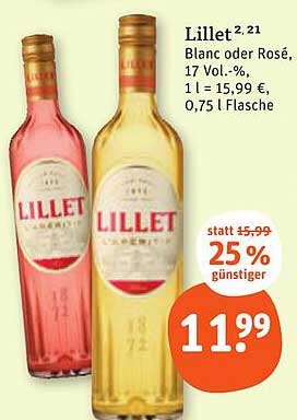 Lillet Blanc oder Rosé, 0,75 l Flasche, jetzt zum Vorzugspreis