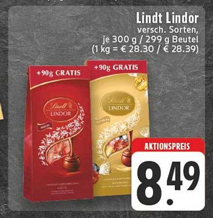 Lindt Lindor Pralinen - 300 g Beutel mit 90 g GRATIS