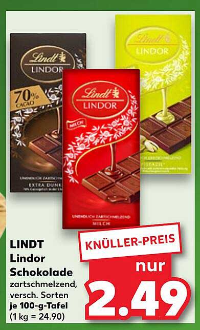 LINDT Lindor Schokolade zartschmelzend, versch. Sorten je 100-g-Tafel (1 kg = 24,90)