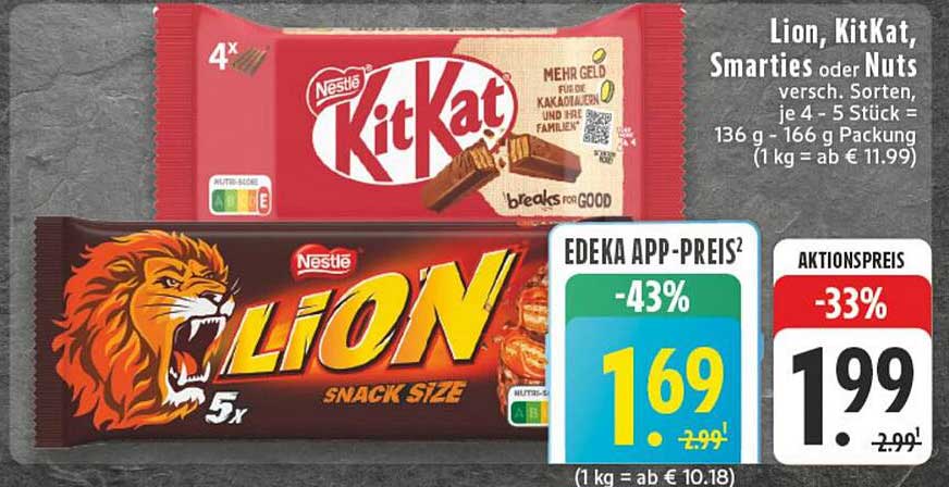 Lion, KitKat, Smarties oder Nuts - verschiedene Sorten
